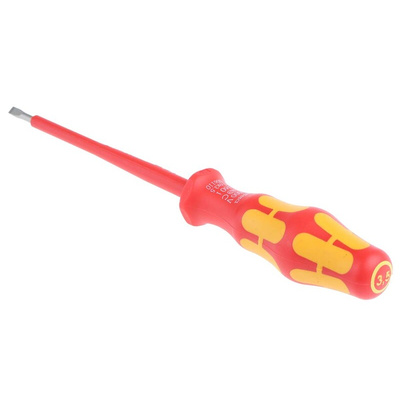 Wera Slotted Insulated Screwdriver, 3.5 mm Tip, 100 mm Blade, VDE/1000V, 181 mm Overall