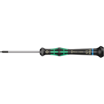 Wera Ball End Hexagon Precision Screwdriver, 1.5 mm Tip, 60 mm Blade, 157 mm Overall