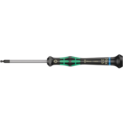 Wera Ball End Hexagon Precision Screwdriver, 2.5 mm Tip, 60 mm Blade, 157 mm Overall