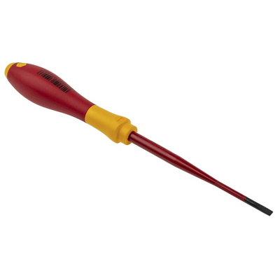 Wiha Slotted Insulated Screwdriver, 3.5 mm Tip, 100 mm Blade, VDE/1000V, 204 mm Overall