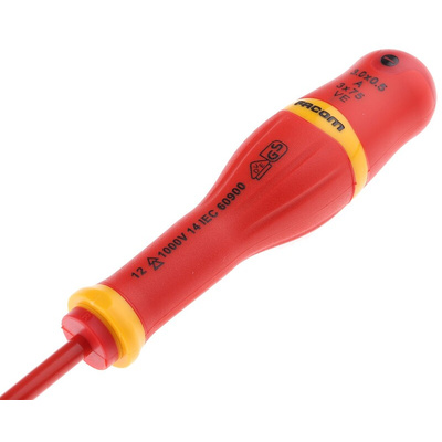 Facom Slotted Insulated Screwdriver, 0.5 mm Tip, 75 mm Blade, VDE/1000V, 178 mm Overall