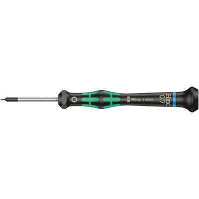 Wera Hexagon Precision Screwdriver, 0.7 mm Tip, 40 mm Blade, 137 mm Overall