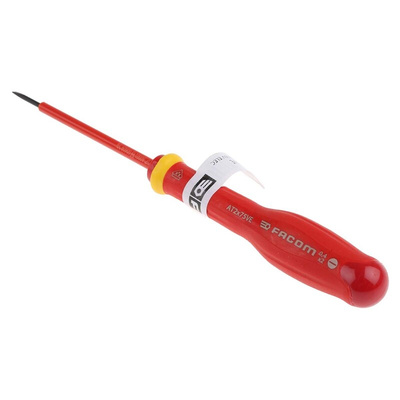 Facom Slotted Insulated Screwdriver, 2 mm Tip, 75 mm Blade, VDE/1000V, 170 mm Overall