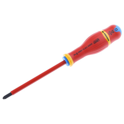 Facom Pozidriv Insulated Screwdriver, PZ2 Tip, 125 mm Blade, VDE/1000V, 245 mm Overall