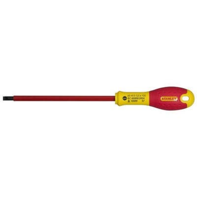 Stanley Slotted Insulated Screwdriver, 5.5 mm Tip, 150 mm Blade, VDE/1000V