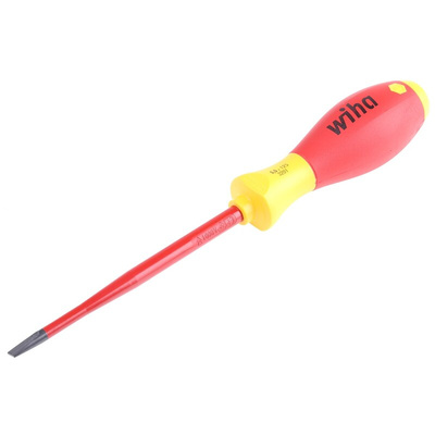 Wiha Slotted Insulated Screwdriver, 5.5 mm Tip, 125 mm Blade, VDE/1000V, 243 mm Overall