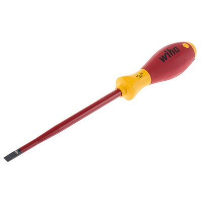 Wiha Slotted Insulated Screwdriver, 6.5 mm Tip, 150 mm Blade, VDE/1000V, 268 mm Overall