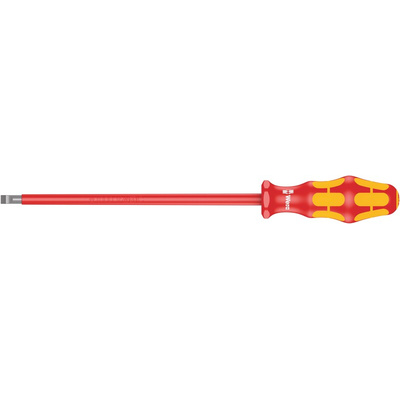 Wera Slotted Insulated Screwdriver, 6.5 mm Tip, 200 mm Blade, VDE/1000V, 305 mm Overall