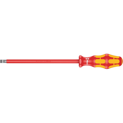Wera Slotted Insulated Screwdriver, 8 mm Tip, 200 mm Blade, VDE/1000V, 287 mm Overall