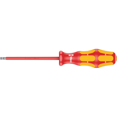 Wera Slotted Insulated Screwdriver, 5.5 mm Tip, 200 mm Blade, VDE/1000V, 298 mm Overall