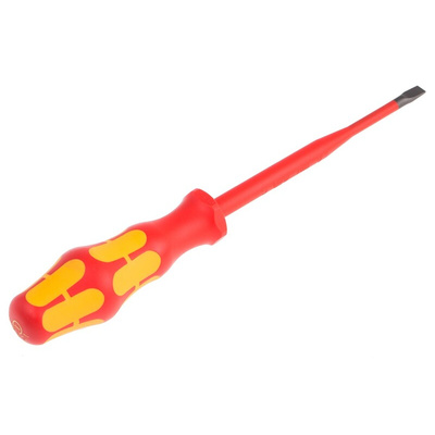Wera Slotted Insulated Screwdriver, 5.5 mm Tip, 125 mm Blade, VDE/1000V, 223 mm Overall