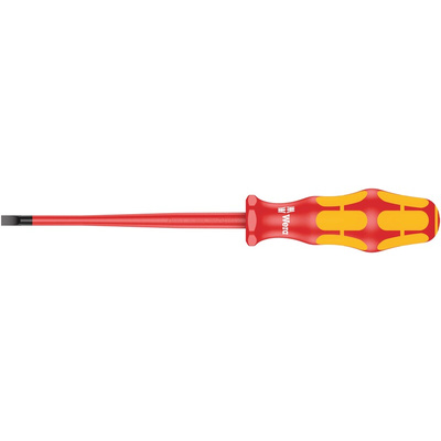 Wera Slotted Insulated Screwdriver, 5.5 mm Tip, 125 mm Blade, VDE/1000V, 223 mm Overall