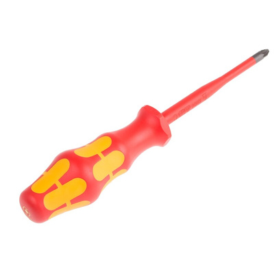 Wera Pozidriv Insulated Screwdriver, PZ2 Tip, 100 mm Blade, VDE/1000V, 205 mm Overall