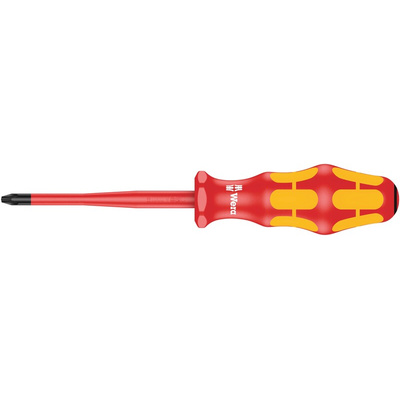 Wera Pozidriv Insulated Screwdriver, PZ2 Tip, 100 mm Blade, VDE/1000V, 205 mm Overall