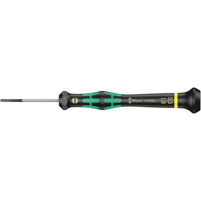 Wera Slotted Precision Screwdriver, 1.8 x 0.3 mm Tip, 40 mm Blade, 137 mm Overall