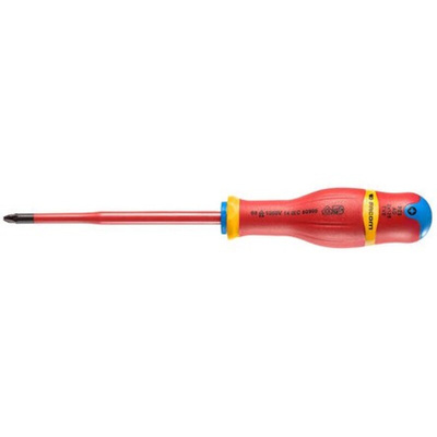 Facom Pozidriv Insulated Screwdriver, PZ2 Tip, 125 mm Blade, VDE/1000V, 245 mm Overall
