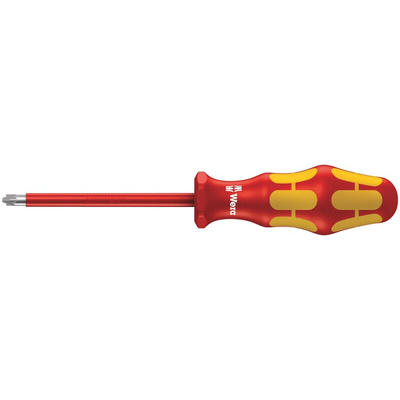 Wera Pozidriv Insulated Screwdriver, PZ2 Tip, 100 mm Blade, VDE/1000V, 205 mm Overall