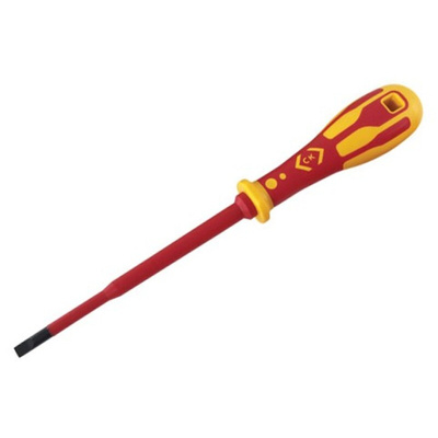CK Slotted Insulated Screwdriver, 3.5 mm Tip, 100 mm Blade, VDE/1000V, 195 mm Overall