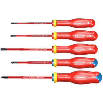 Facom Pozidriv Insulated Screwdriver, 3.5 mm, 4 mm, 5.5 mm Tip, VDE/1000V, 100 mm, 125 mm Overall
