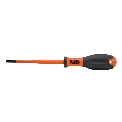 Klein Tools Slotted Insulated Screwdriver, 4 mm Tip, 100 mm Blade, VDE/1000V, 190 mm Overall