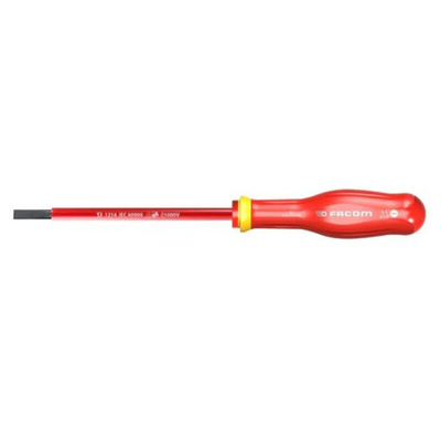 Facom Slotted Insulated Screwdriver, 10 mm Tip, 200 mm Blade, VDE/1000V, 325 mm Overall