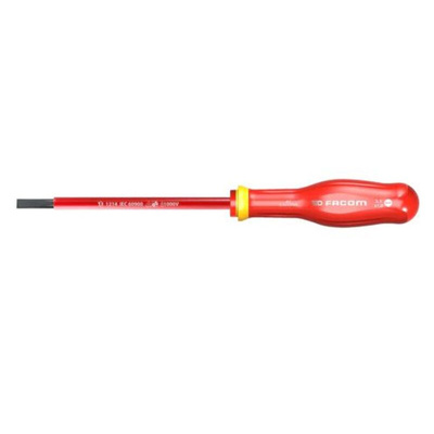 Facom Slotted Insulated Screwdriver, 12 mm Tip, 250 mm Blade, VDE/1000V, 375 mm Overall