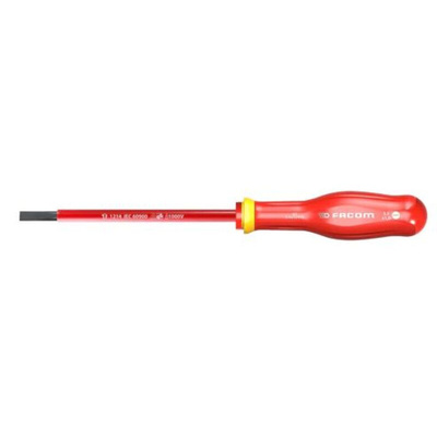 Facom Slotted Insulated Screwdriver, 8 mm Tip, 200 mm Blade, VDE/1000V, 325 mm Overall