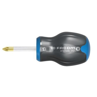 Facom Pozidriv Stubby Screwdriver, PZ1 Tip, 35 mm Blade, 91 mm Overall