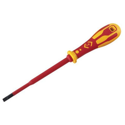 CK Slotted Insulated Screwdriver, 4 mm Tip, 100 mm Blade, VDE/1000V, 195 mm Overall