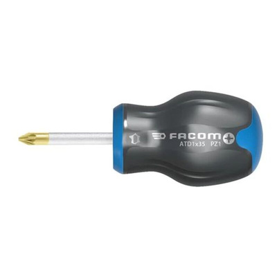 Facom Pozidriv Stubby Screwdriver, PZ1 Tip, 25 mm Blade, 81 mm Overall