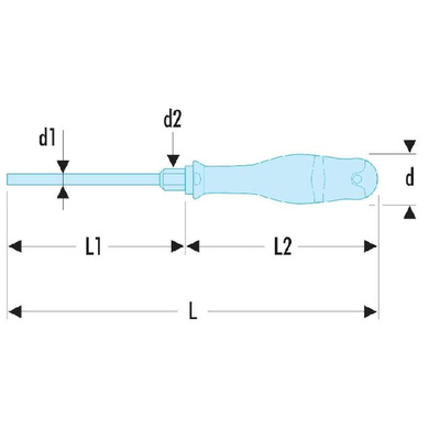 Facom Slotted Screwdriver, 12 mm Tip, 250 mm Blade, 375 mm Overall