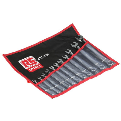 RS PRO 11-Piece Spanner Set, 6 → 19 mm, 6 → 19 mm, Chrome Vanadium Steel