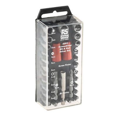 RS PRO 30-Piece Metric 1/4 in Standard Socket/Bit Set , 6 point; Hex Bit; Pozidriv Bit; Slotted Bit; Torx Bit