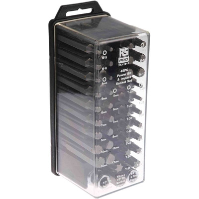 RS PRO 45-Piece Metric 1/2 in; 3/8 in Standard Socket/Bit Set