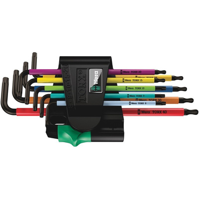 Wera 9-Piece Torx Key, 79/76/85/90/96/104/122/132/112 mm Size, L Shape, Long Arm