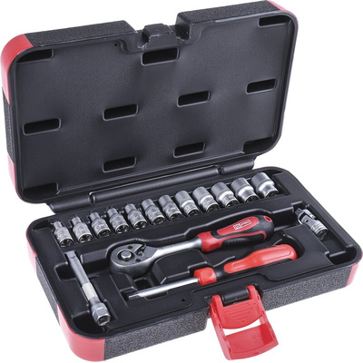 RS PRO 16-Piece Metric 1/4 in Standard Socket Set with Ratchet, 6 point