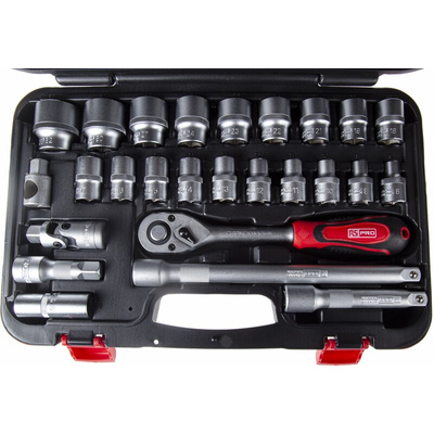 RS PRO 26-Piece Metric 1/2 in Standard Socket Set with Ratchet, 6 point