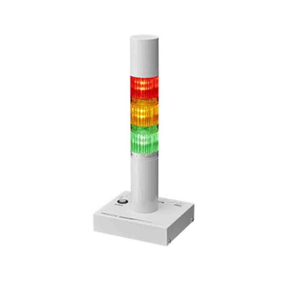 Patlite PHE Series Clear Buzzer Signal Tower, 3 Lights, 24 V dc, Direct Mount