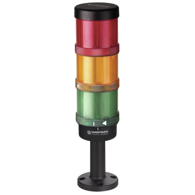 Werma KombiSIGN 72 Series Red/Green/Yellow Signal Tower, 3 Lights, 24 V, Base Mount