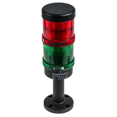 Werma KombiSIGN 71 Series Red/Green Signal Tower, 2 Lights, 24 V, Tube-mounted