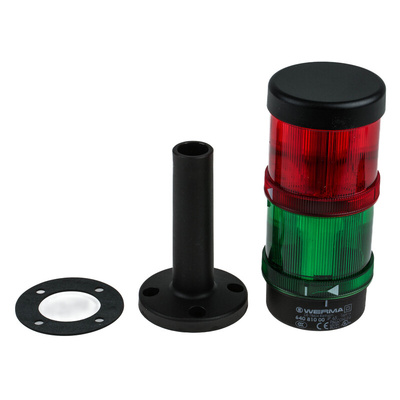 Werma KombiSIGN 71 Series Red/Green Signal Tower, 2 Lights, 24 V, Tube-mounted