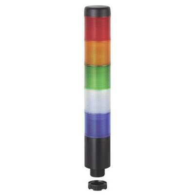 Werma Kompakt 37 Series Blue, Clear, Green, Red, Yellow Buzzer Signal Tower, 5 Lights, 24 V ac/dc, Base Mount, Tube