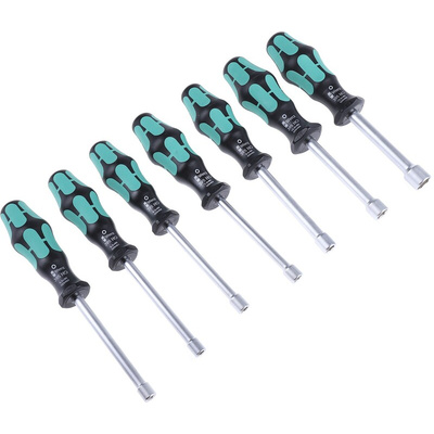 Wera Hexagon Nut Driver Set, 5 mm, 5.5 mm, 6 mm, 7 mm, 8 mm, 10 mm, 13 mm Tip, 90 mm Overall