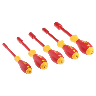 Wiha Hexagon Nut Driver Set, 5.5 mm, 7 mm, 8 mm, 10 mm, 13 mm Tip, 125 (00856) mm, 125 (00858) mm, 125 (00859) mm, 125
