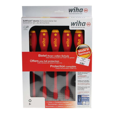 Wiha Hexagon Nut Driver Set, 5.5 mm, 7 mm, 8 mm, 10 mm, 13 mm Tip, 125 (00856) mm, 125 (00858) mm, 125 (00859) mm, 125