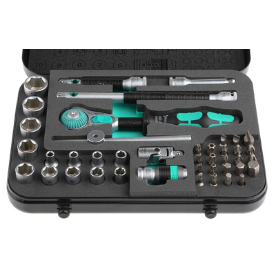 Wera 42-Piece Metric 1/4 in Standard Socket/Bit Set with Ratchet, 6 point; Hex Bit; Phillips Bit; Pozidriv Bit; Slotted