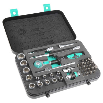 Wera 42-Piece Metric 1/4 in Standard Socket/Bit Set with Ratchet, 6 point; Hex Bit; Phillips Bit; Pozidriv Bit; Slotted