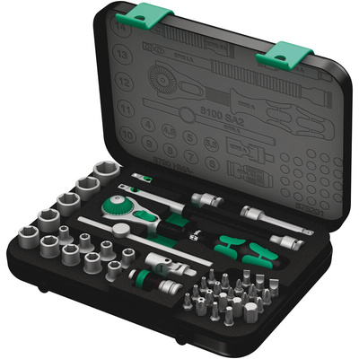 Wera 42-Piece Metric 1/4 in Standard Socket/Bit Set with Ratchet, 6 point; Hex Bit; Phillips Bit; Pozidriv Bit; Slotted
