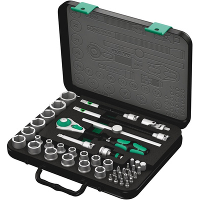 Wera 43-Piece Metric 3/8 in Standard Socket/Bit Set with Ratchet, 6 point; Hex Bit; Phillips Bit; Pozidriv Bit; Slotted