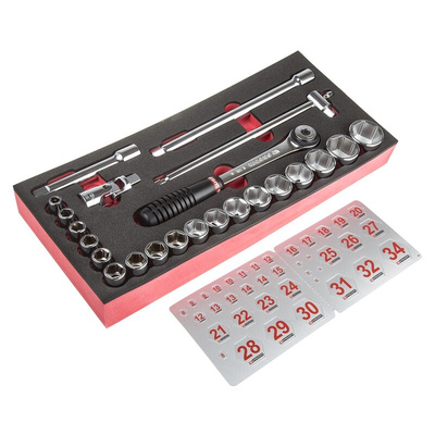 Facom 23-Piece Metric 1/2 in Standard Socket Set with Ratchet, 6 point